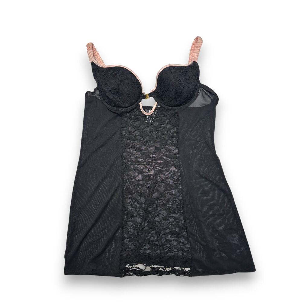 Essentials by ABS Black Lace & Mesh Babydoll Lingerie Size Large